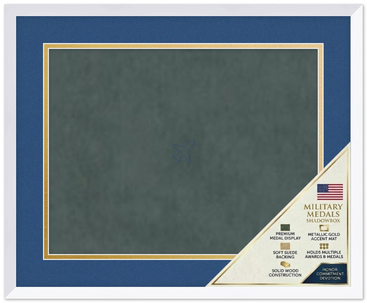 CustomPictureFrames.com Solid Wood Military Shadowbox - Cobalt Blue and Gold Mat - Standard - Multiple Frame Colors - Medals Ribbons Insignia Made in the USA
